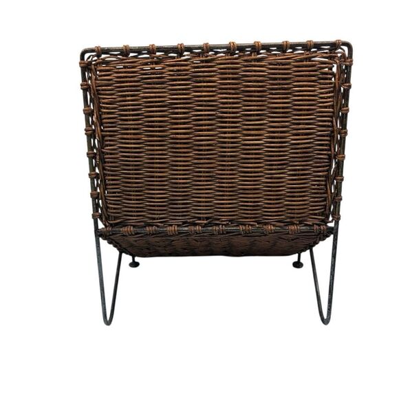 Vtg MCM Desktop Hand Woven Wicker Metal Vinyl Stationary Magazine Rack Holder - Picture 8 of 11